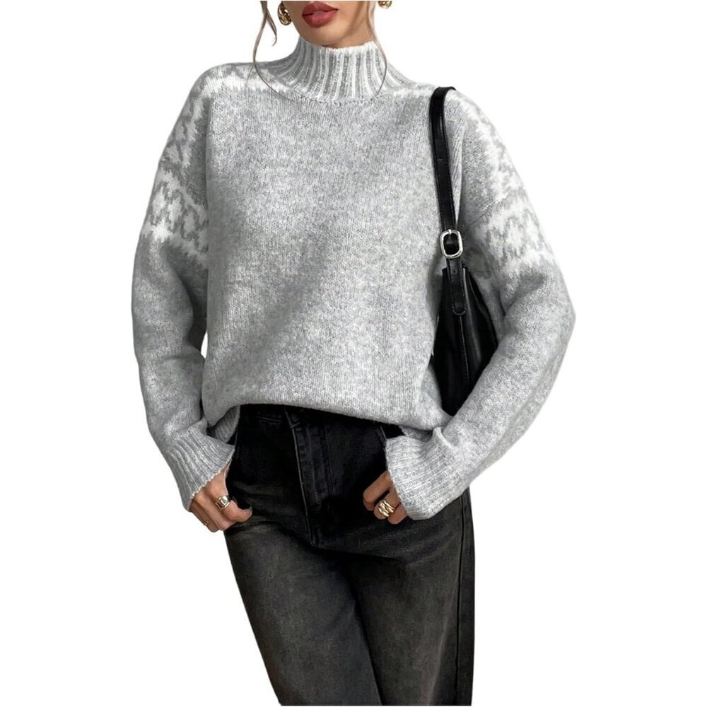 Women's Apricot High Neck Cozy Loose Knitted Long Sleeve Sweaters - Picture 1 of 6